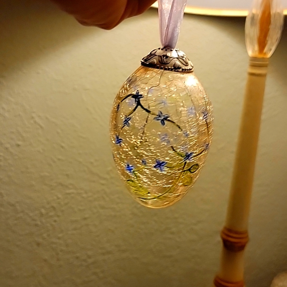 Glass egg ornament and Faberge style egg with magnetic closure